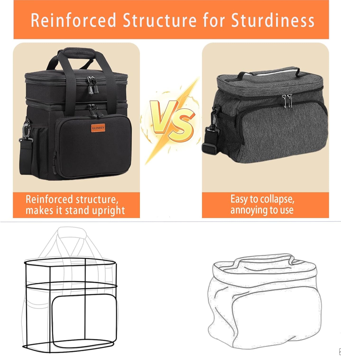 Expandable Lunch Box Cooler Bag - Insulated Soft Lunch Bag for Men Women - Large Lunchbox for Adults Work Camping Outdoor Travel Black 16L