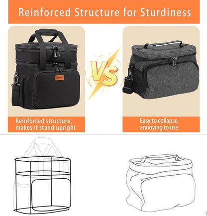 Expandable Lunch Box Cooler Bag - Insulated Soft Lunch Bag for Men Women - Large Lunchbox for Adults Work Camping Outdoor Travel Black 16L