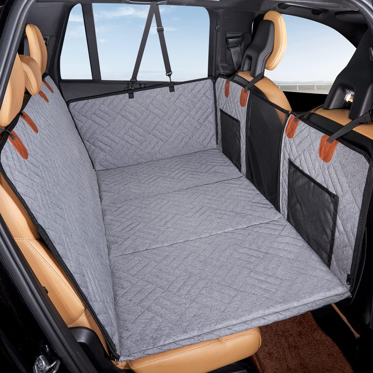 Back Seat Extender for Dogs,Dog Car Cover Bed Inflatable Camping Air Mattress,Dog Hammock Travel Bed,Non Mattress SUV Truck (Grey) (-1)
