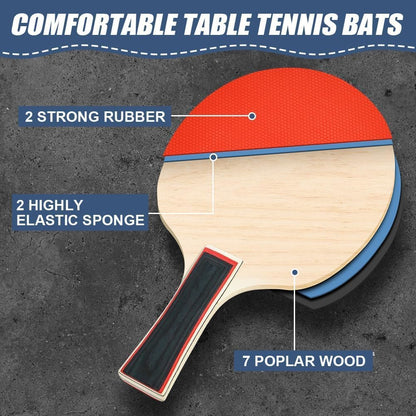 Table Tennis Bats, Wooden Table Tennis Set | Portable Table Tennis Set, 2 Table Tennis Bats, 3 Ping Pong Balls & Carry Bag, for Outdoor/Indoor Daily Practice &Competitions