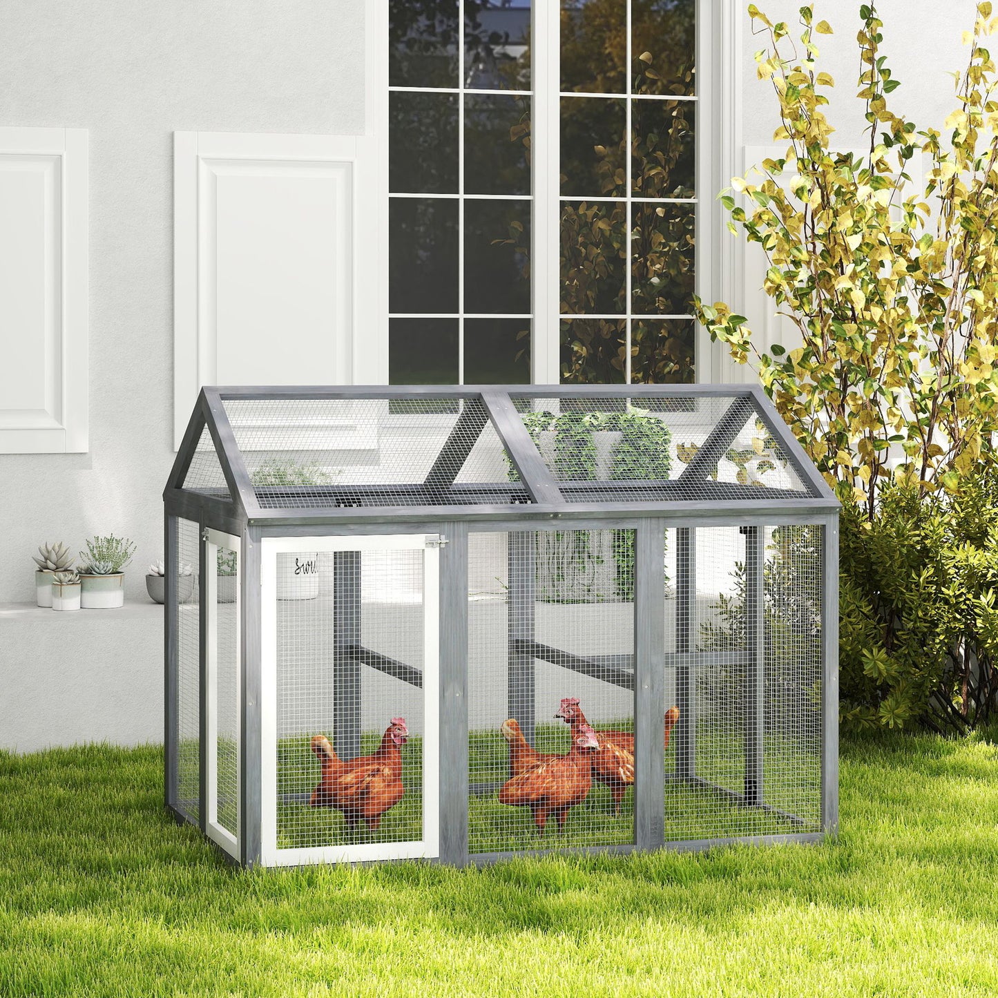 Large Chicken Run, Wooden Chicken Coop W/ Combinable Design-Natural Wood Finish