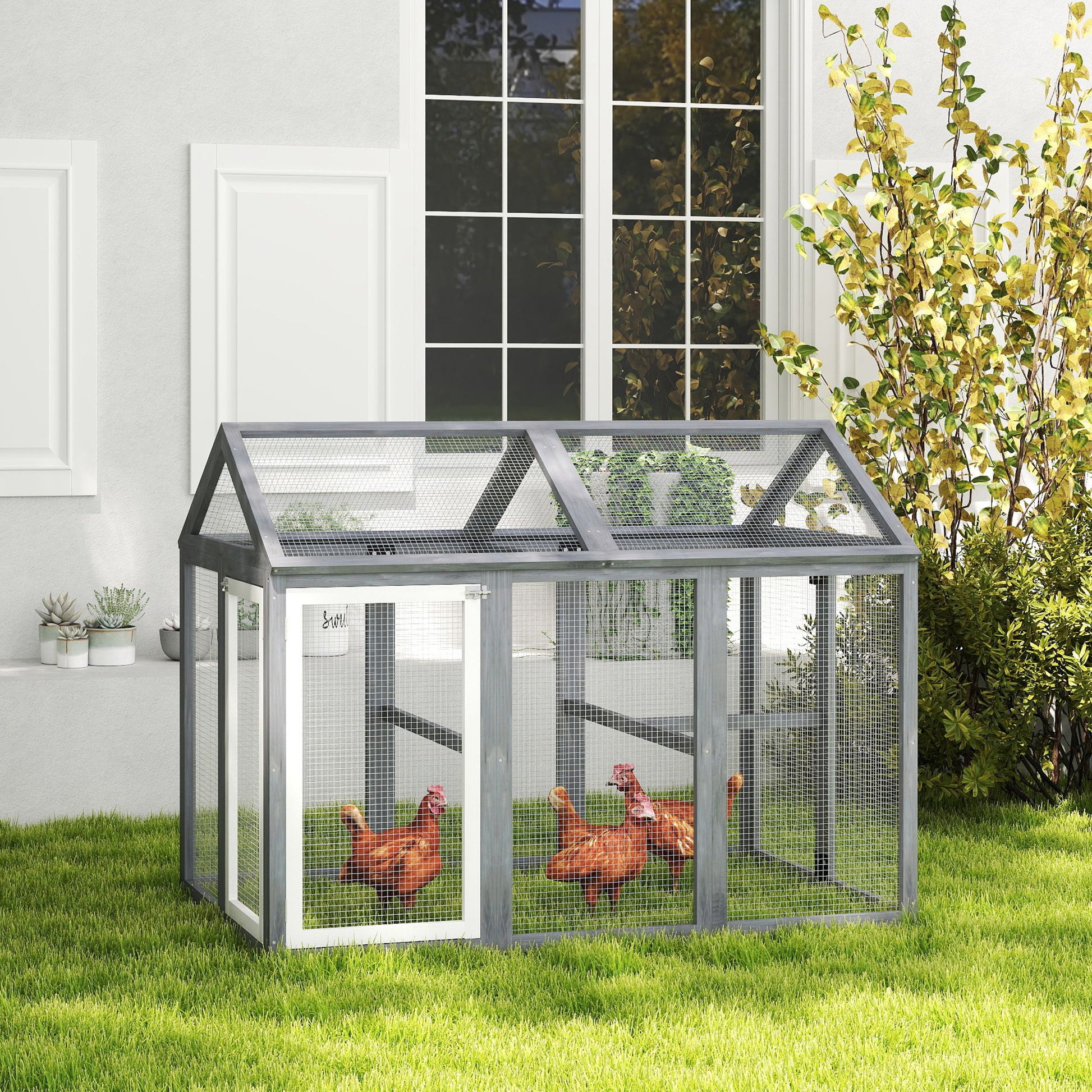 Large Chicken Run, Wooden Chicken Coop W/ Combinable Design-Natural Wood Finish