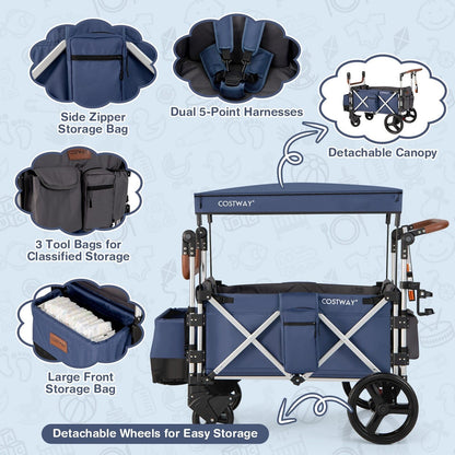 Twin Baby Double Stroller Wagon Push Pull Stroller Wagon Adjustable Handle Bar
