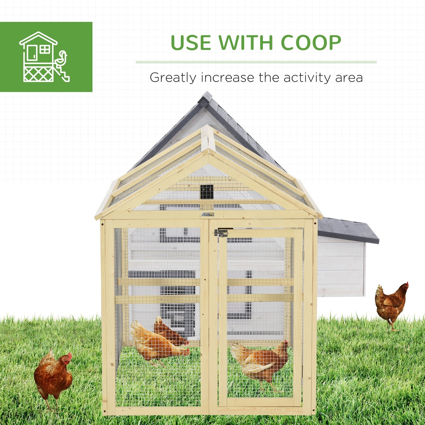 Large Chicken Run, Wooden Chicken Coop W/ Combinable Design-Natural Wood Finish