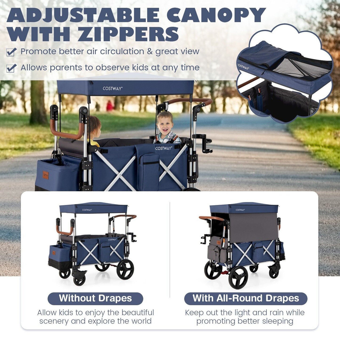 Twin Baby Double Stroller Wagon Push Pull Stroller Wagon Adjustable Handle Bar