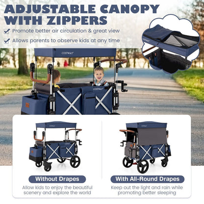 Twin Baby Double Stroller Wagon Push Pull Stroller Wagon Adjustable Handle Bar
