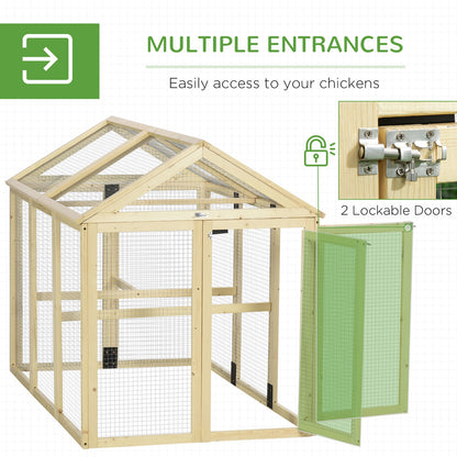 Large Chicken Run, Wooden Chicken Coop W/ Combinable Design-Natural Wood Finish