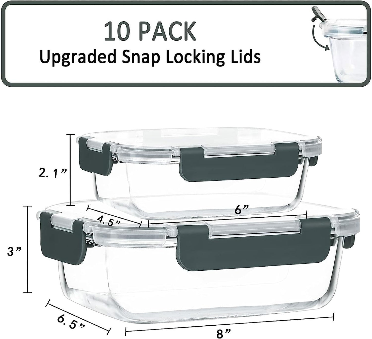 [10-Pack]Glass Meal Prep Containers -MCIRCO Food Storage Containers with Lifetime Lasting Snap Locking Lids, Airtight Lunch Containers, Microwave, Oven, Freezer and Dishwasher