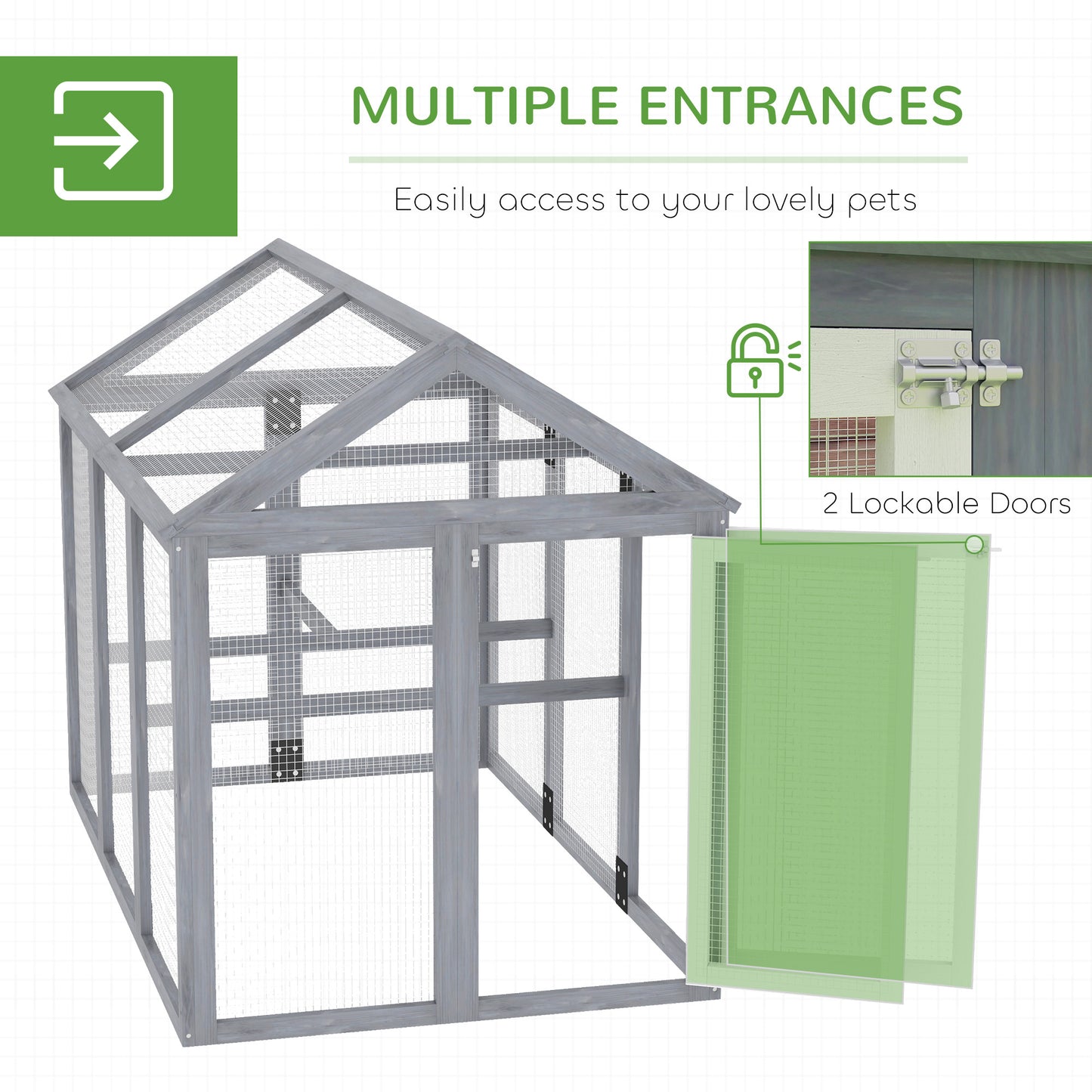 Large Chicken Run, Wooden Chicken Coop W/ Combinable Design-Natural Wood Finish