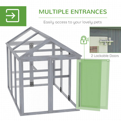 Large Chicken Run, Wooden Chicken Coop W/ Combinable Design-Natural Wood Finish