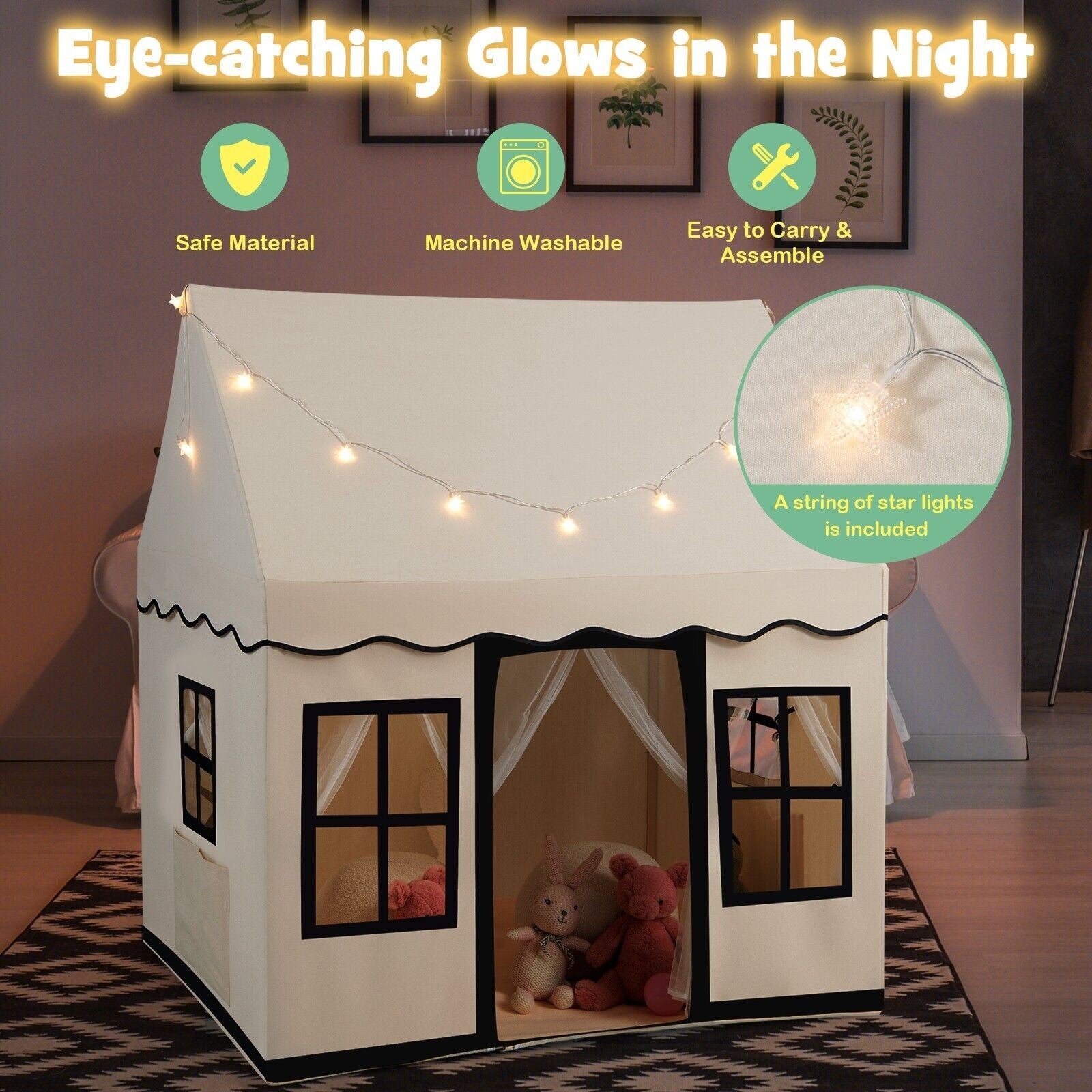 Kids Play Tent Indoor Kids Playhouse with Star Lights Toddler Castle Play Tent