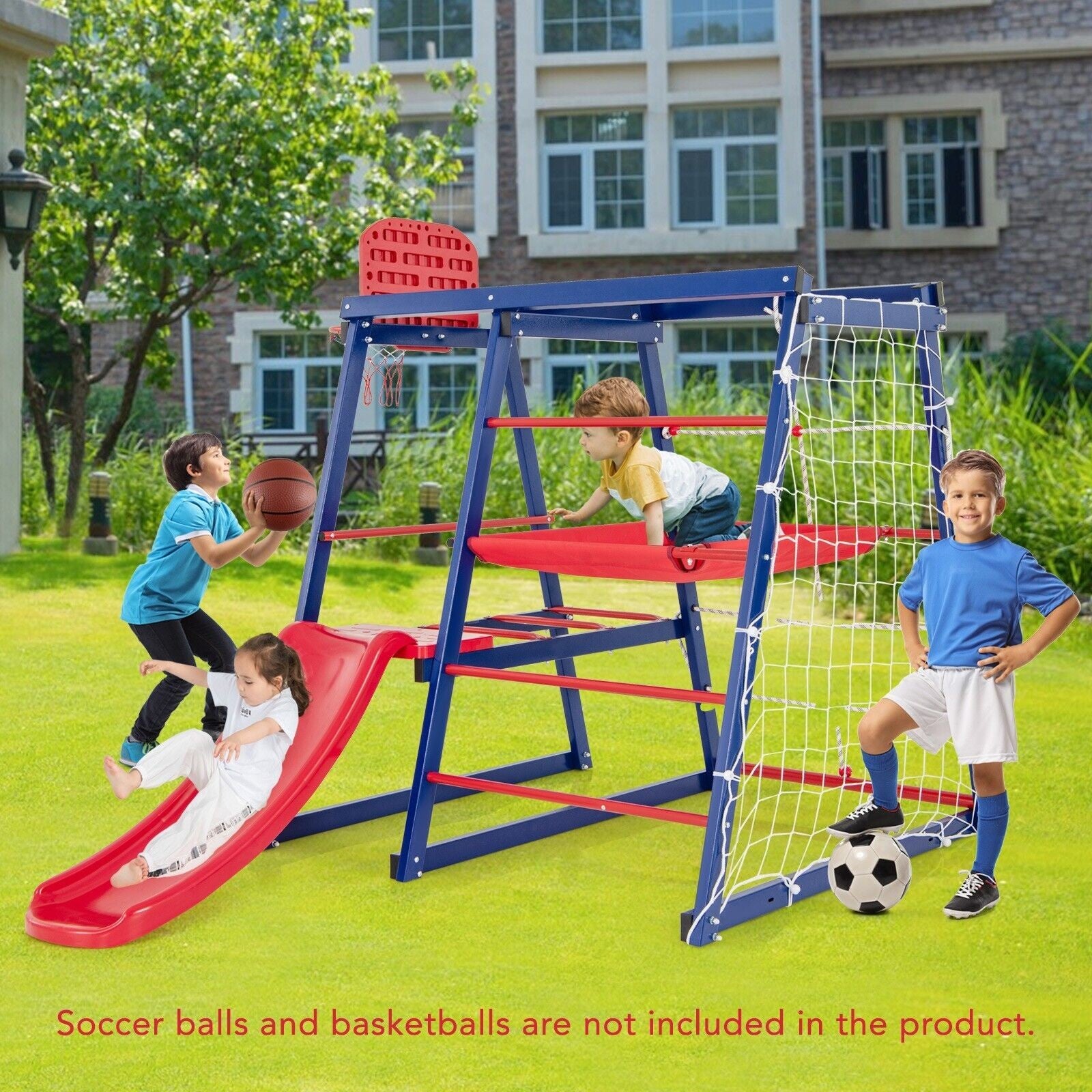 COSTWAY 7 in 1 Kids Climbing Toys Heavy Duty Metal Jungle Gym Set W/ Slide
