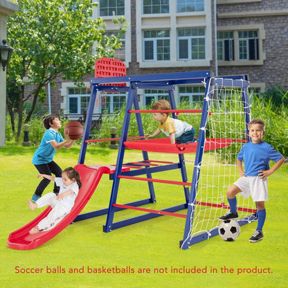 COSTWAY 7 in 1 Kids Climbing Toys Heavy Duty Metal Jungle Gym Set W/ Slide