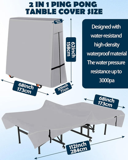Waterproof Table Tennis Table Cover, 600D Ping Pong Table Protection Outdoor and Indoor, Universal Folding Ping Pong Table Cover -- 173X77/16X158Cm