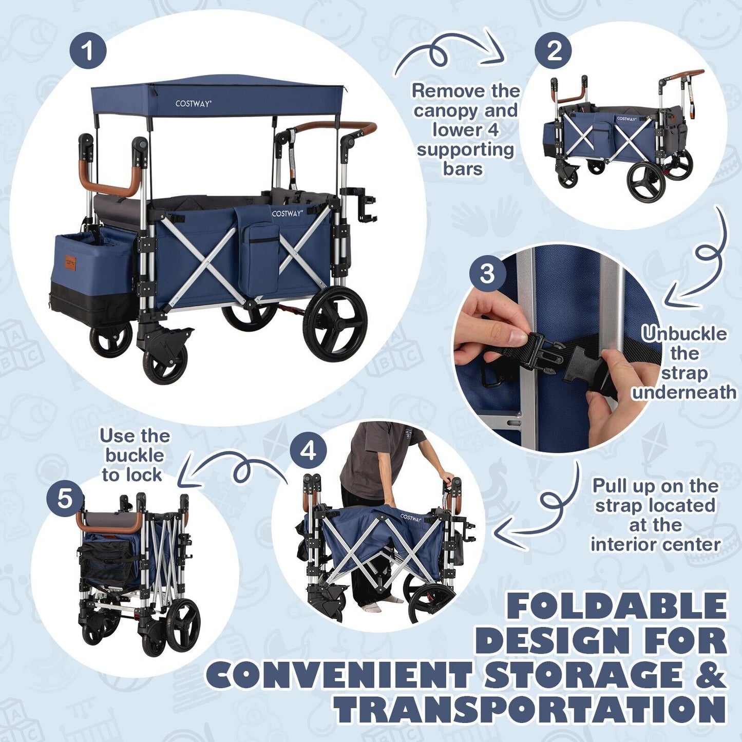 Twin Baby Double Stroller Wagon Push Pull Stroller Wagon Adjustable Handle Bar