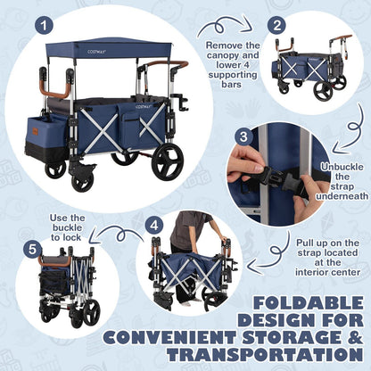 Twin Baby Double Stroller Wagon Push Pull Stroller Wagon Adjustable Handle Bar