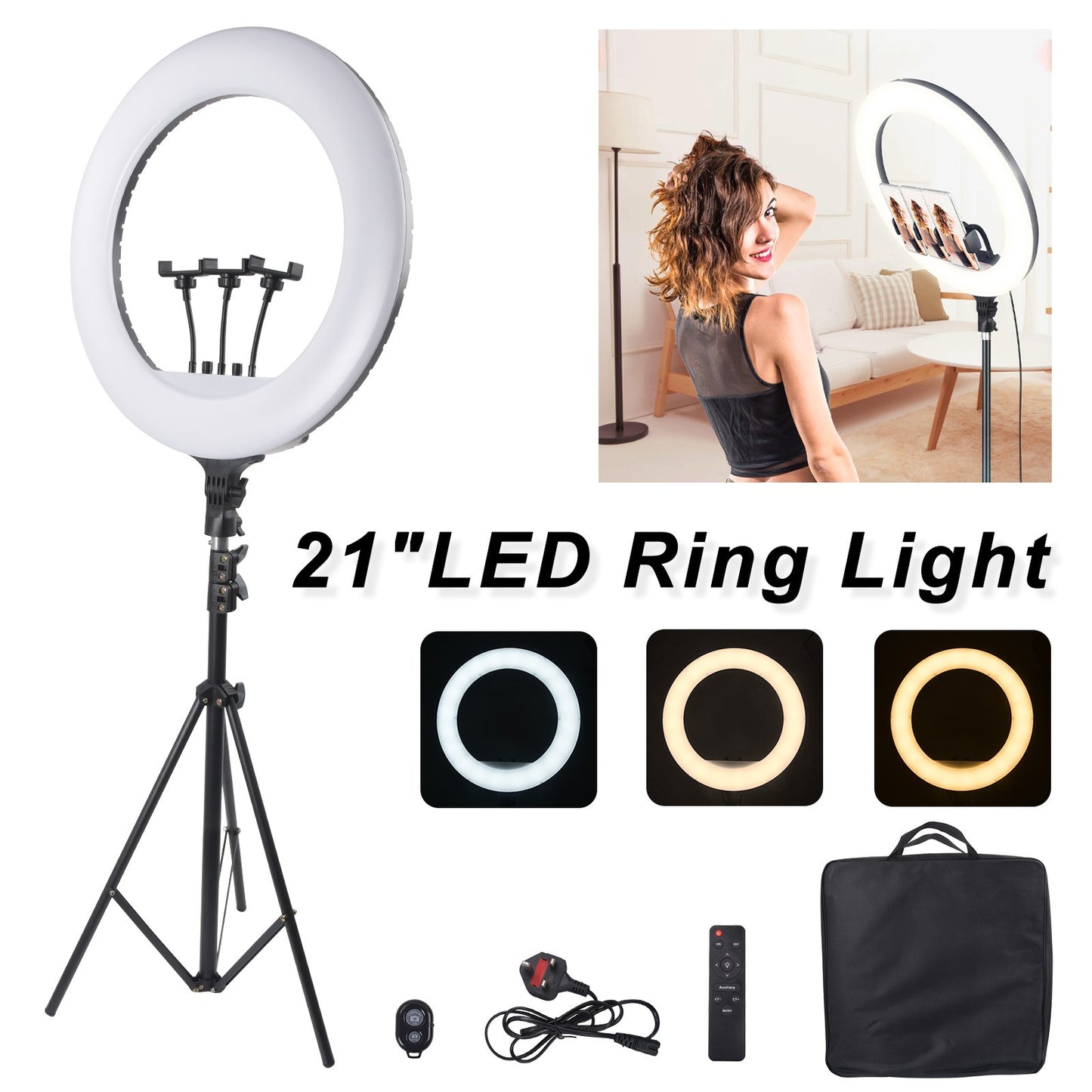 21 Inch LED Ring Light with Stand & Phone Holder – Makeup Beauty Vlogging Video