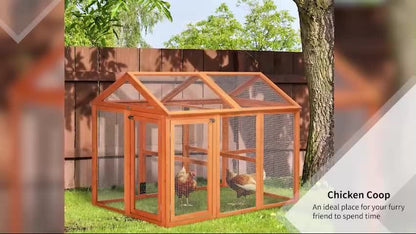 Large Chicken Run, Wooden Chicken Coop W/ Combinable Design-Natural Wood Finish