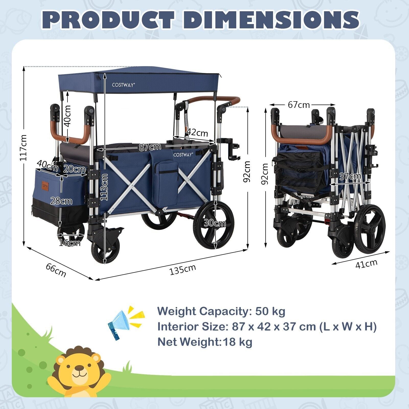 Twin Baby Double Stroller Wagon Push Pull Stroller Wagon Adjustable Handle Bar