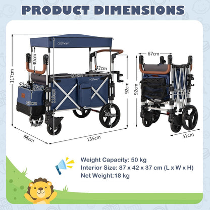 Twin Baby Double Stroller Wagon Push Pull Stroller Wagon Adjustable Handle Bar