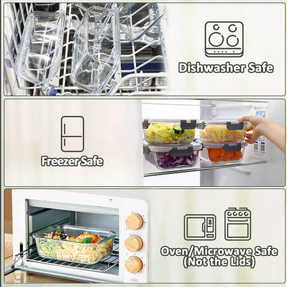 [10-Pack]Glass Meal Prep Containers -MCIRCO Food Storage Containers with Lifetime Lasting Snap Locking Lids, Airtight Lunch Containers, Microwave, Oven, Freezer and Dishwasher
