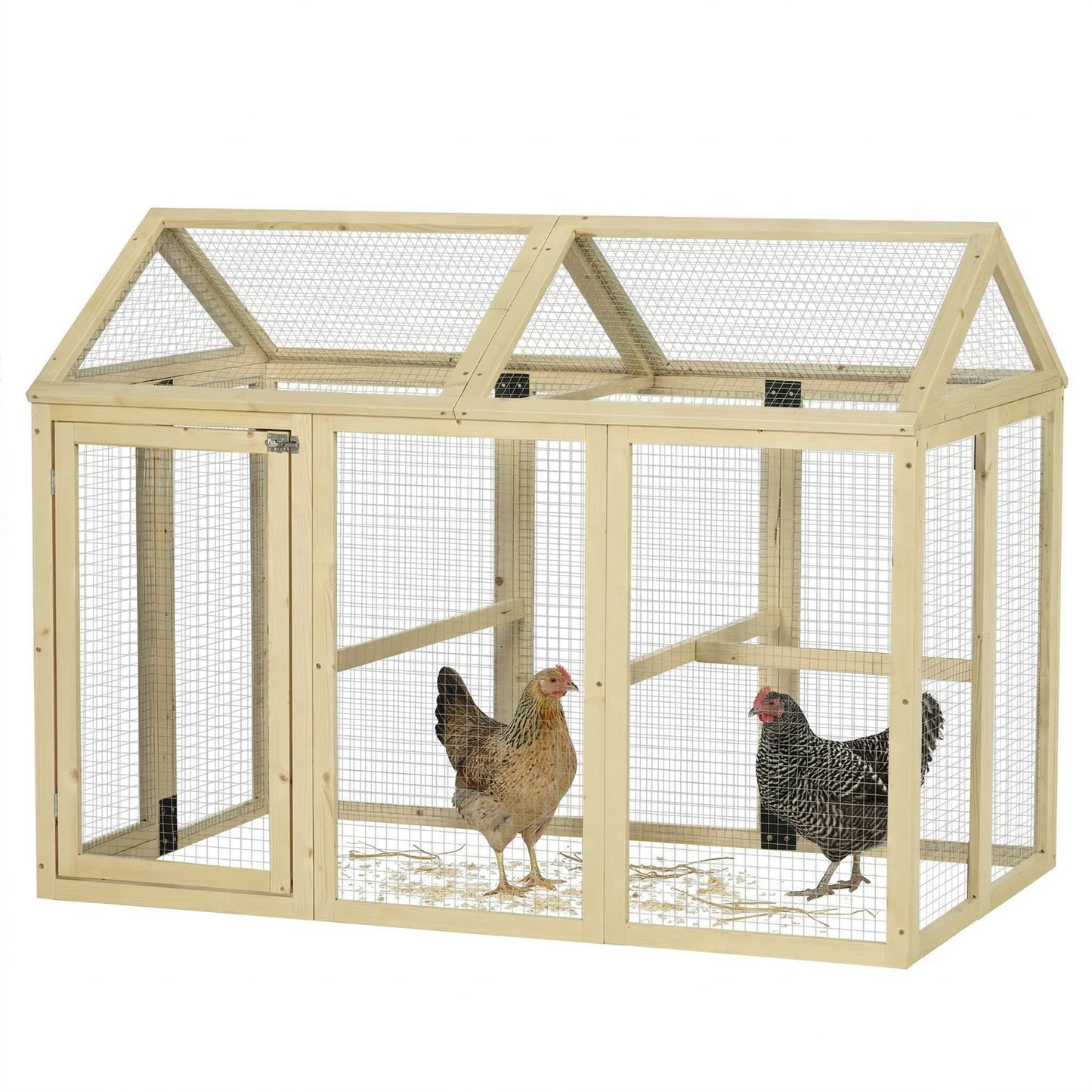 Large Chicken Run, Wooden Chicken Coop W/ Combinable Design-Natural Wood Finish