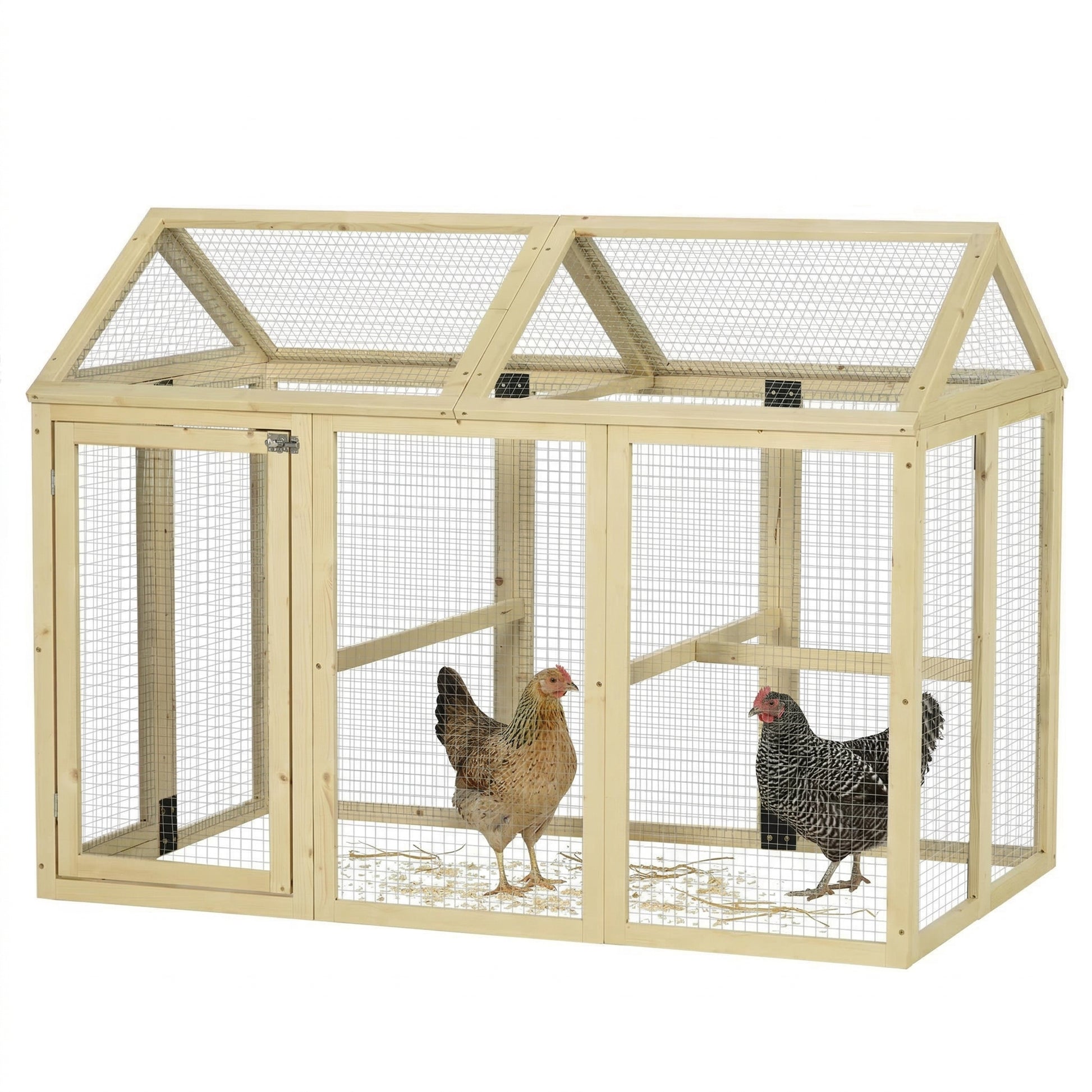 Large Chicken Run, Wooden Chicken Coop W/ Combinable Design-Natural Wood Finish