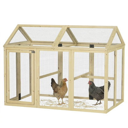 Large Chicken Run, Wooden Chicken Coop W/ Combinable Design-Natural Wood Finish