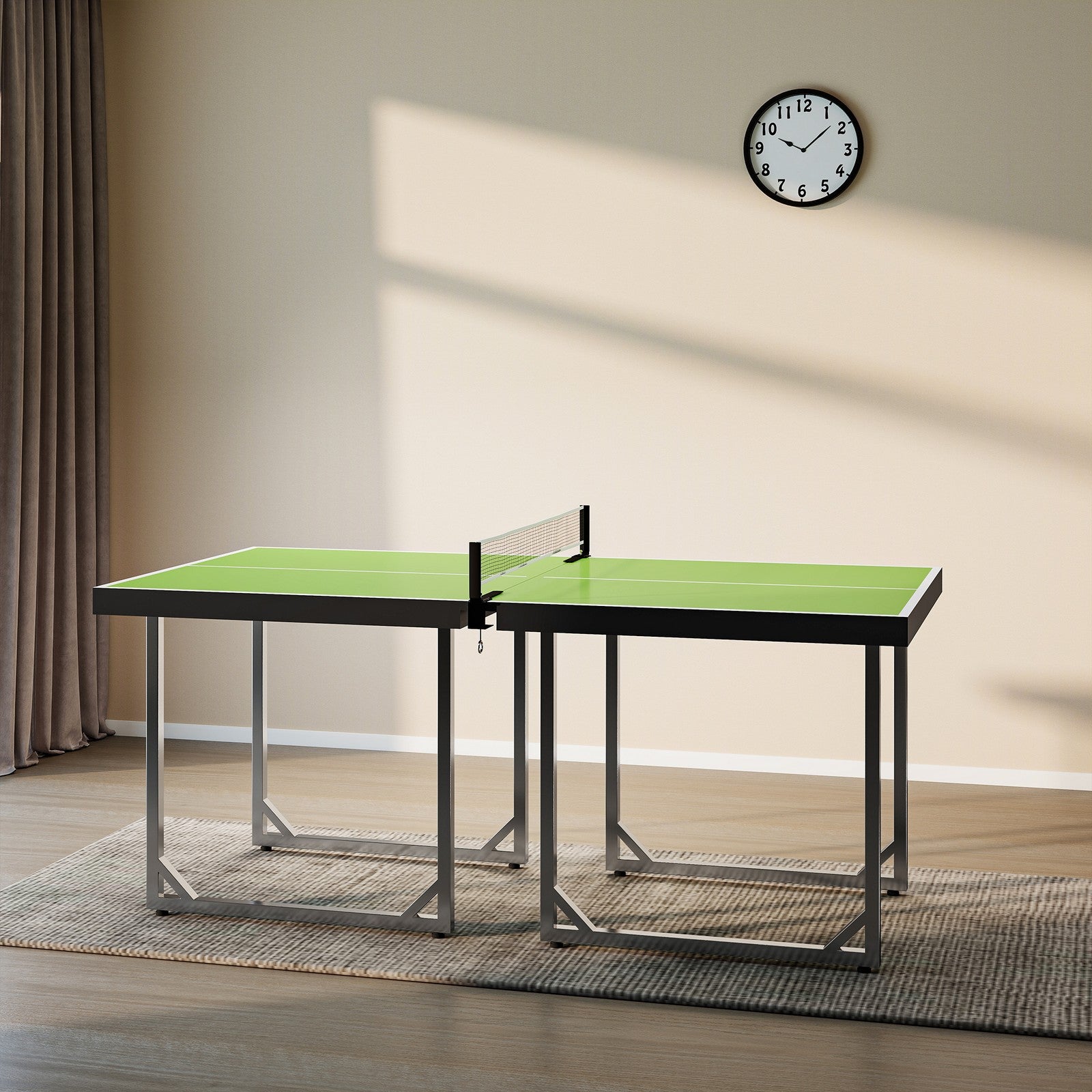 Tennis Table Ping Pong Storage Foldable Mini with Net Steel 182Cm Indoor, Green