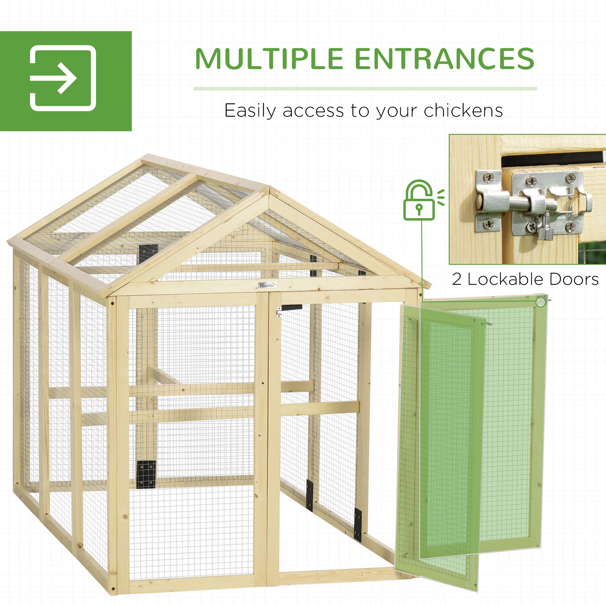 Large Chicken Run, Wooden Chicken Coop W/ Combinable Design-Natural Wood Finish