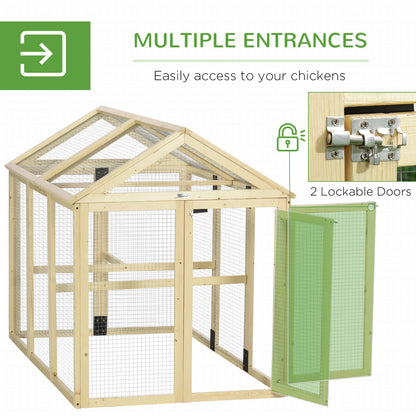 Large Chicken Run, Wooden Chicken Coop W/ Combinable Design-Natural Wood Finish
