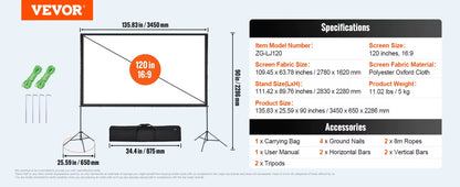 Succebuy Projector Screen with Stand 100 120 150 Inch 16:9 4K 1080 HD Portable Projection Screen for Home Office Theater Cinema