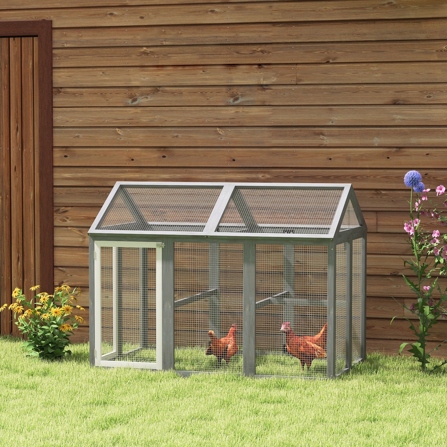 Large Chicken Run, Wooden Chicken Coop W/ Combinable Design-Natural Wood Finish
