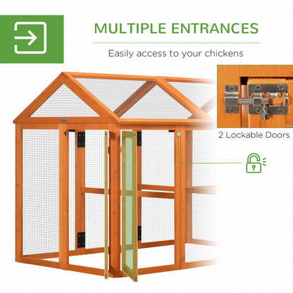 Large Chicken Run, Wooden Chicken Coop W/ Combinable Design-Natural Wood Finish