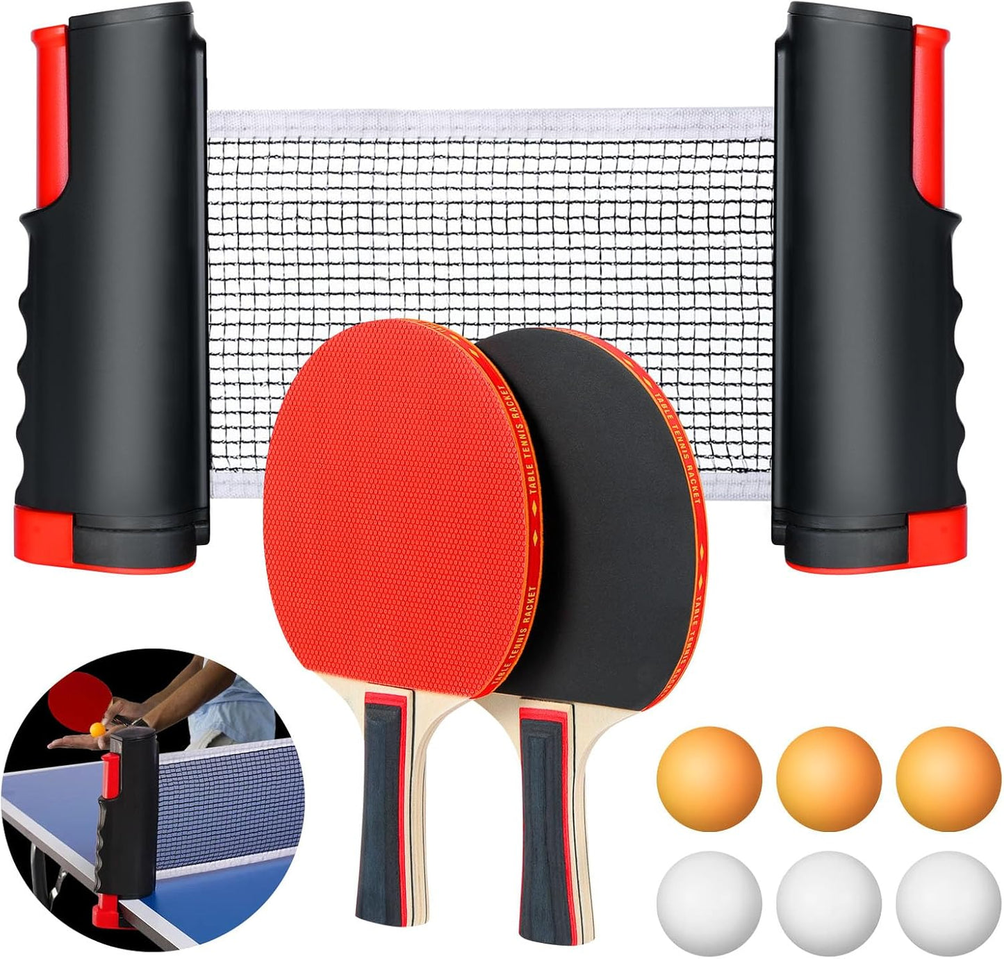 Table Tennis Bats, Wooden Table Tennis Set | Portable Table Tennis Set, 2 Table Tennis Bats, 3 Ping Pong Balls & Carry Bag, for Outdoor/Indoor Daily Practice &Competitions