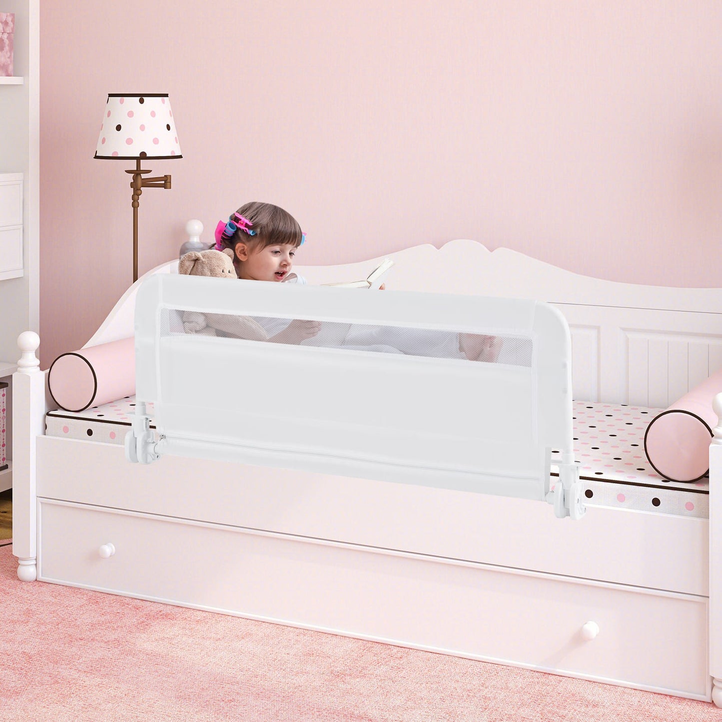 COSTWAY Toddlers Bed Rail Guard 100Cm Foldable Baby Bed Rail-White SVE10047WHBS