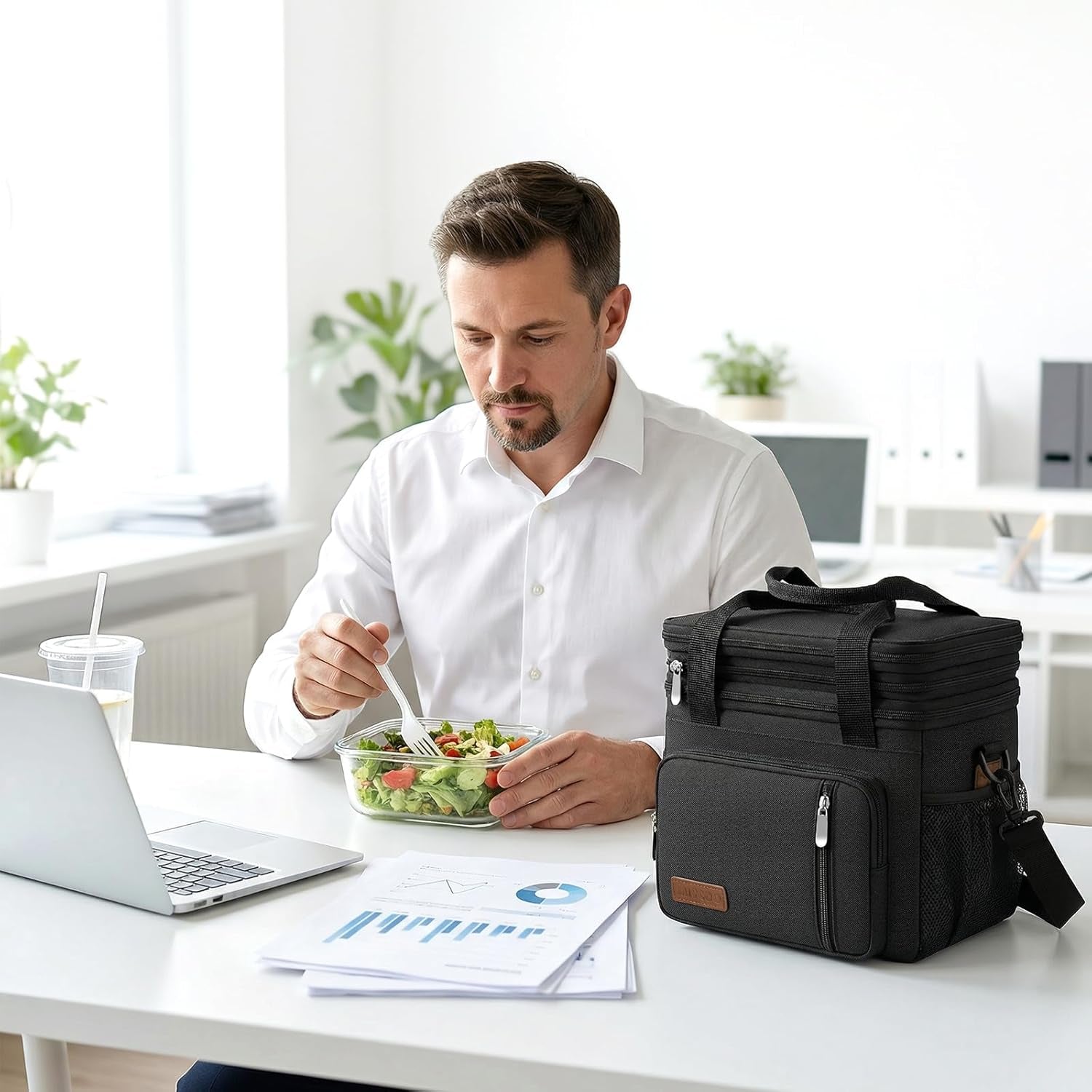 Lunch Bag & Lunch Box for Men Women Double Deck - Leakproof Insulated Soft Large Adult Lunch Cooler Bag for Work Picnic (Black,15L)