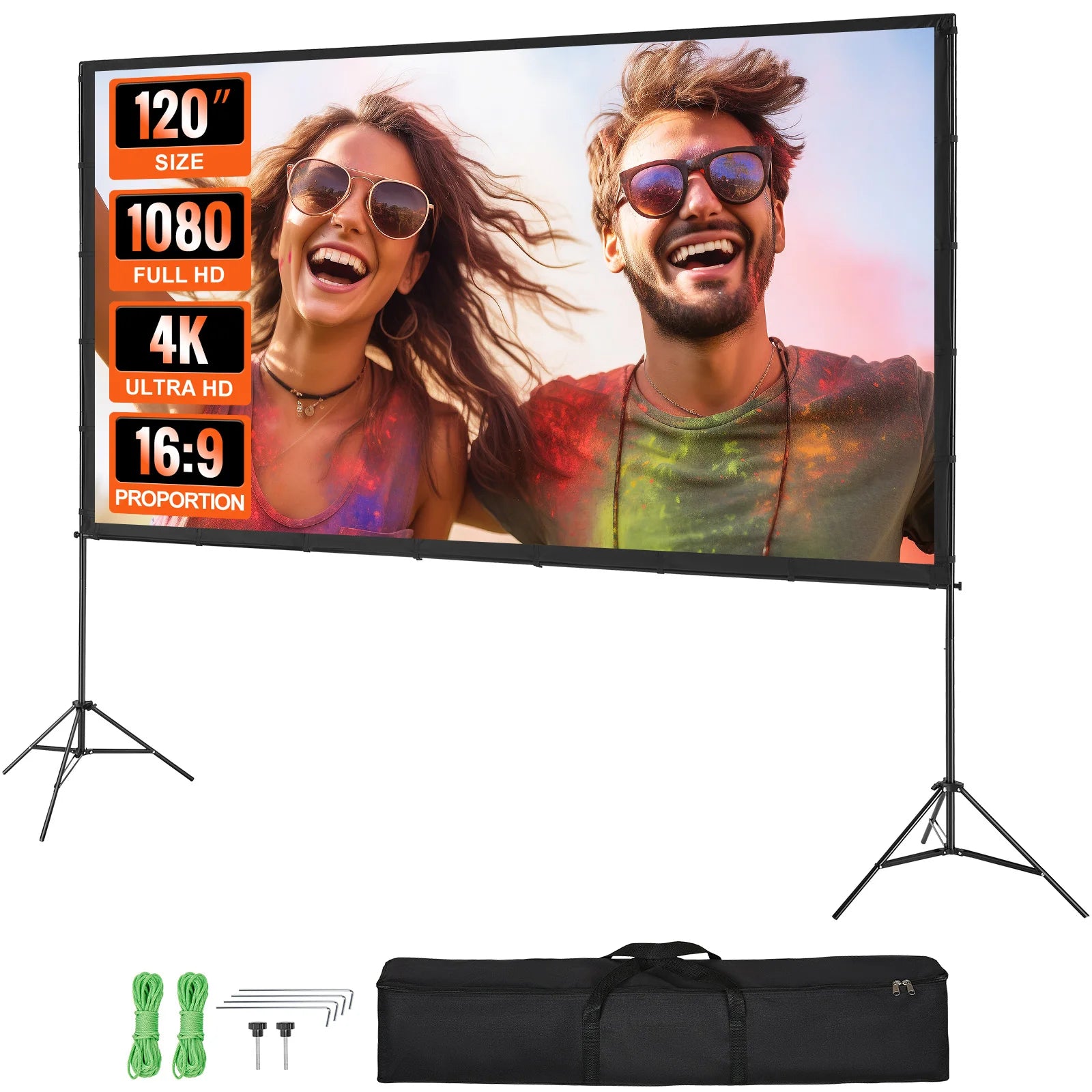 Succebuy Projector Screen with Stand 100 120 150 Inch 16:9 4K 1080 HD Portable Projection Screen for Home Office Theater Cinema