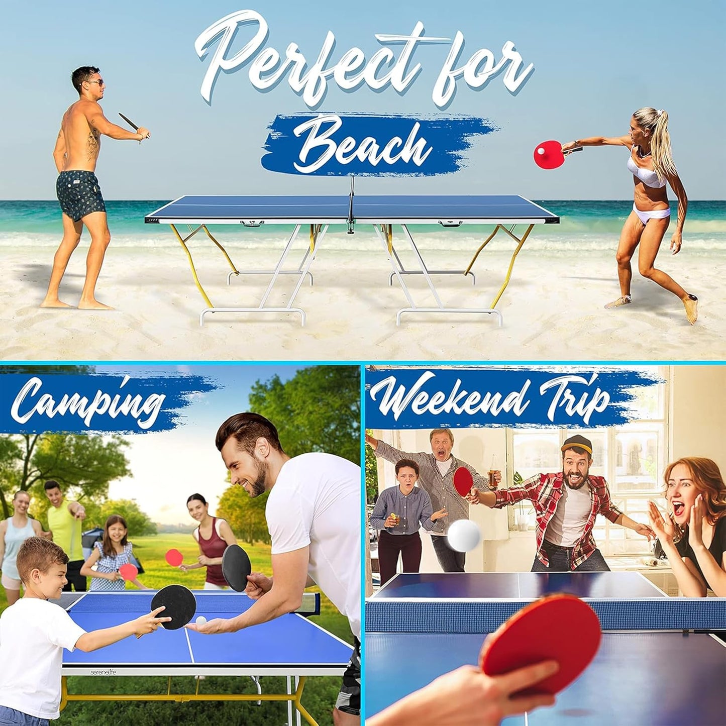 Table Tennis Table, Ping Pong Table W/Net, Foldable and Portable Ping Pong Set for Indoor Outdoor Use, Easy Assemble, Midsize, Blue