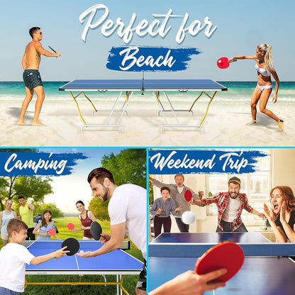 Table Tennis Table, Ping Pong Table W/Net, Foldable and Portable Ping Pong Set for Indoor Outdoor Use, Easy Assemble, Midsize, Blue