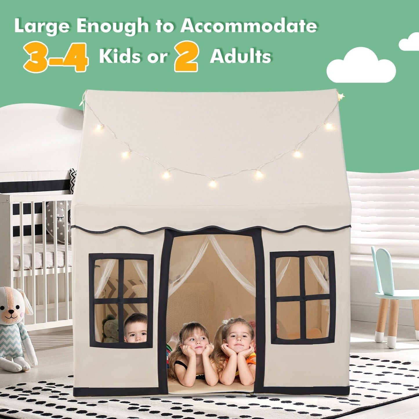 Kids Play Tent Indoor Kids Playhouse with Star Lights Toddler Castle Play Tent