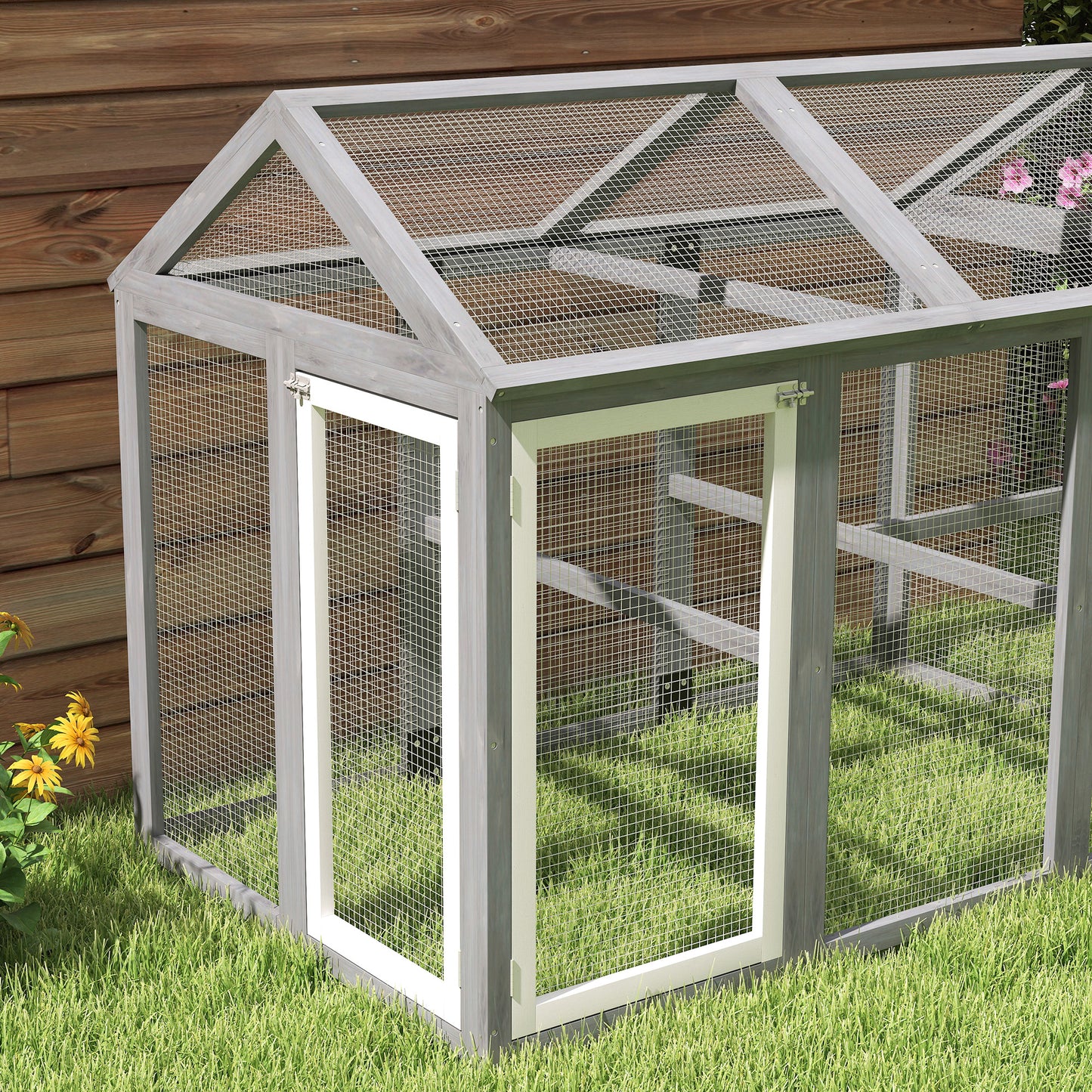 Large Chicken Run, Wooden Chicken Coop W/ Combinable Design-Natural Wood Finish