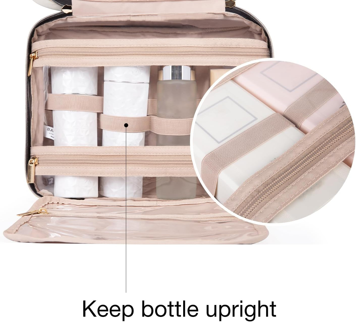 Stylish Pink Hanging Toiletry Bag - Large Capacity Makeup Organizer for Women, Perfect Travel Accessory for Full-Sized Containers
