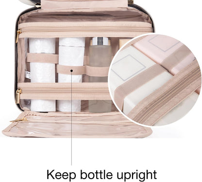 Stylish Pink Hanging Toiletry Bag - Large Capacity Makeup Organizer for Women, Perfect Travel Accessory for Full-Sized Containers