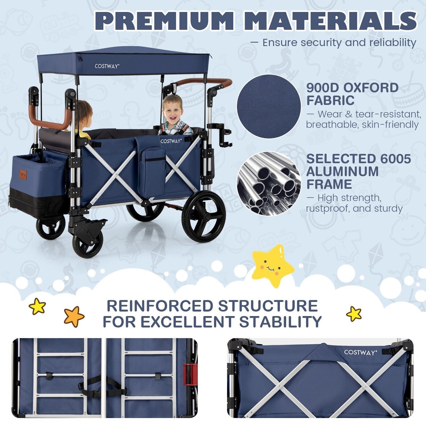 Twin Baby Double Stroller Wagon Push Pull Stroller Wagon Adjustable Handle Bar