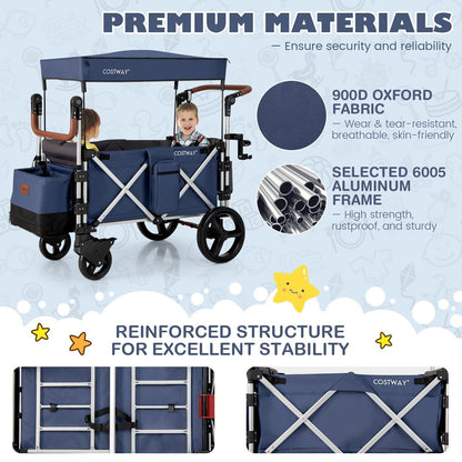 Twin Baby Double Stroller Wagon Push Pull Stroller Wagon Adjustable Handle Bar