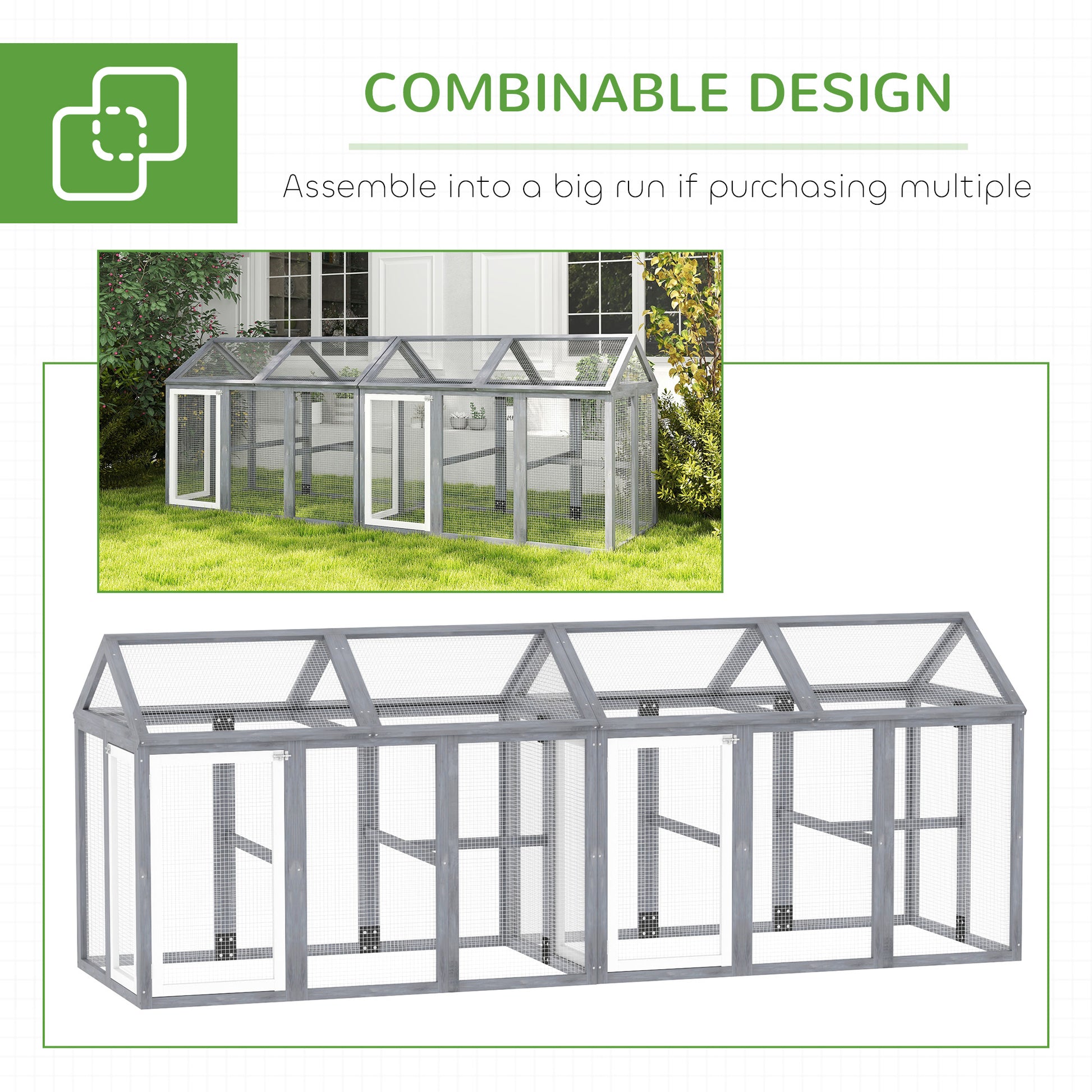 Large Chicken Run, Wooden Chicken Coop W/ Combinable Design-Natural Wood Finish