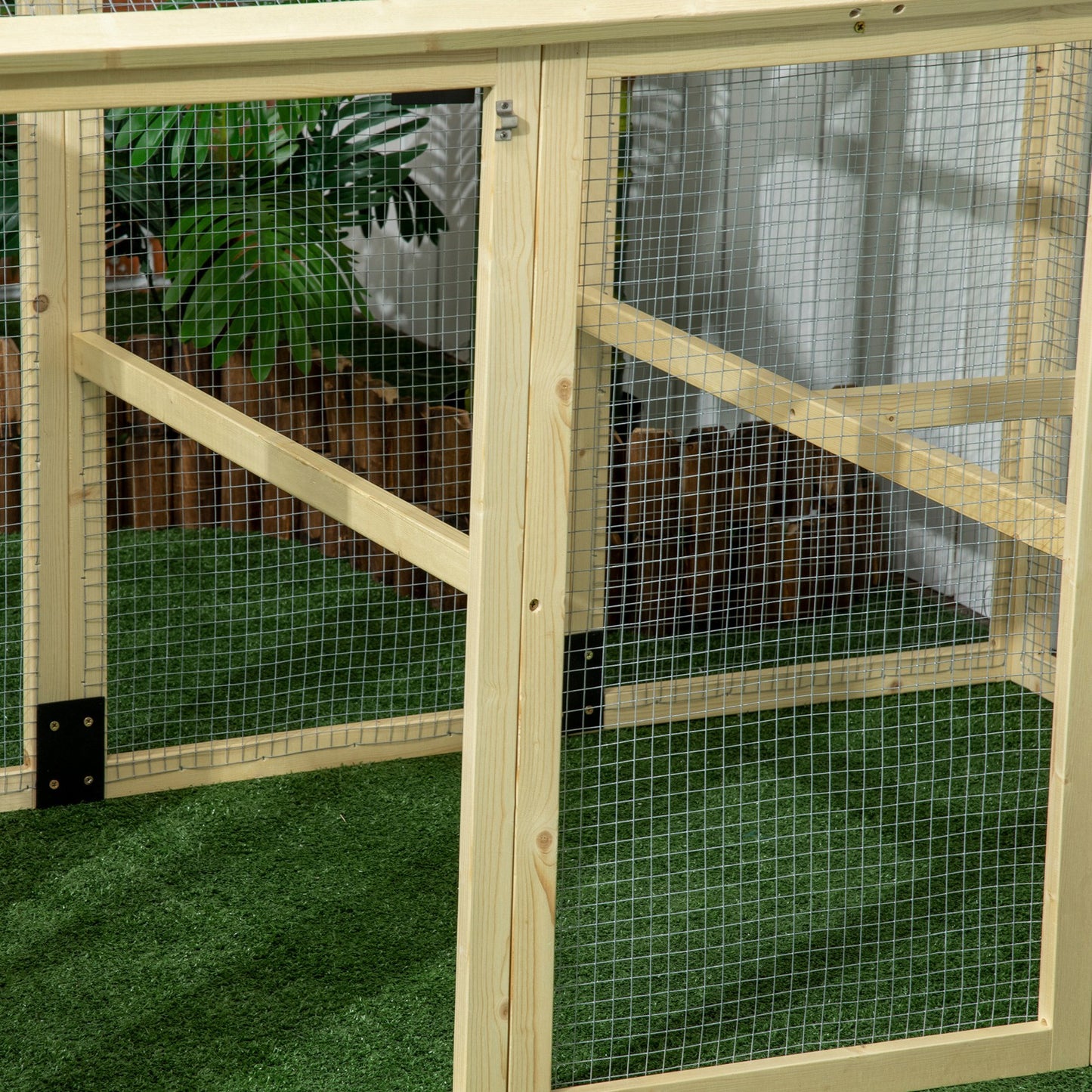 Large Chicken Run, Wooden Chicken Coop W/ Combinable Design-Natural Wood Finish