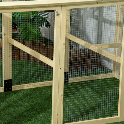 Large Chicken Run, Wooden Chicken Coop W/ Combinable Design-Natural Wood Finish