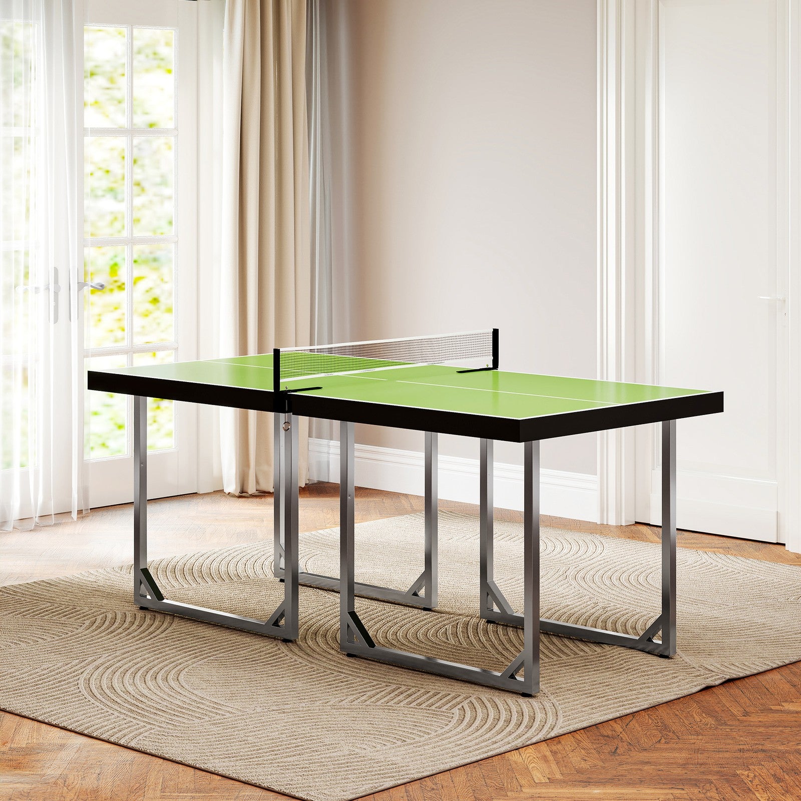 Tennis Table Ping Pong Storage Foldable Mini with Net Steel 182Cm Indoor, Green